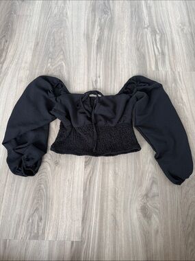 SHEIN Black Puff Sleeve Shirred Crop Top